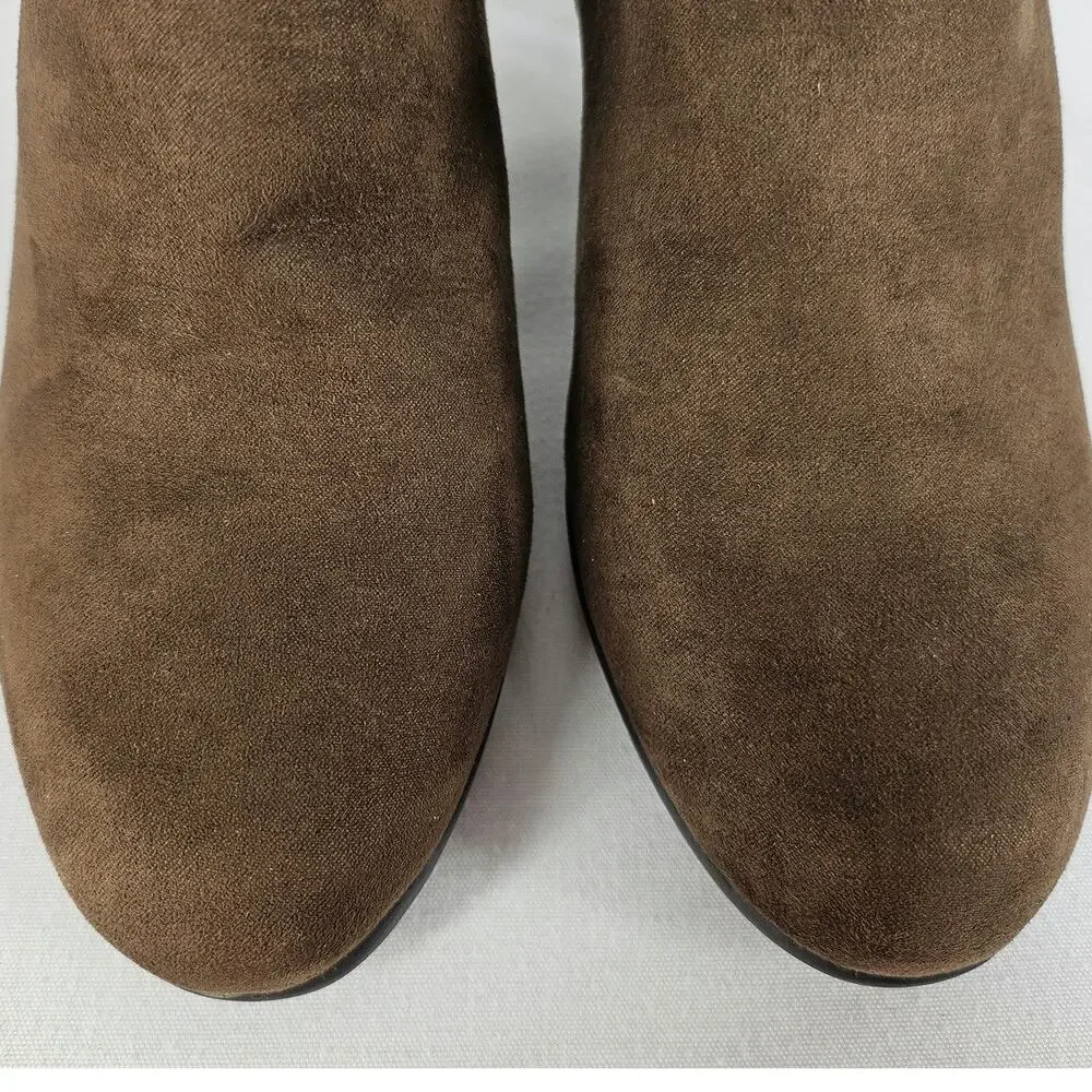 ANNE KLEIN XLAND BROWN HEEL ZIP ANKLE BOOTIES – WOMEN’S SIZE 7 – FABRIC UPPER